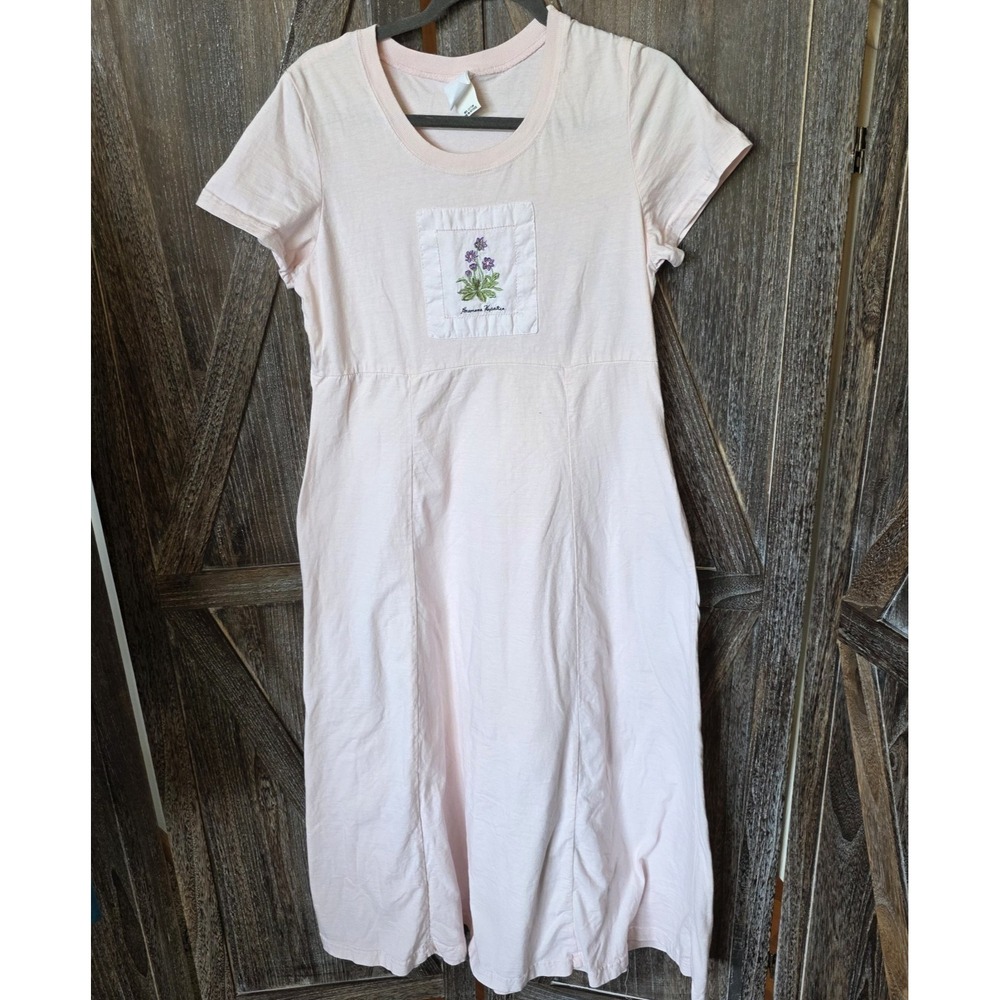 Hot Cotton Dress Women's Size Medium Light Pink Floral Embroidered Short Sleeve